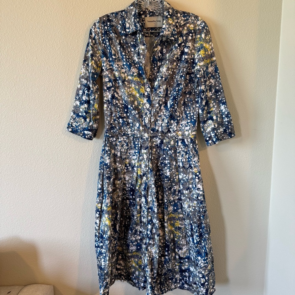 Samantha Sung | Audrey Abstract Splatter Print Shirt Dress | Size 6